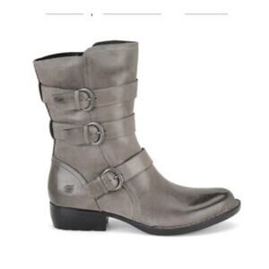 Born Size 8 Mariette Boots Gray Leather Buckle Moto Punk Grunge Boho Mid Calf